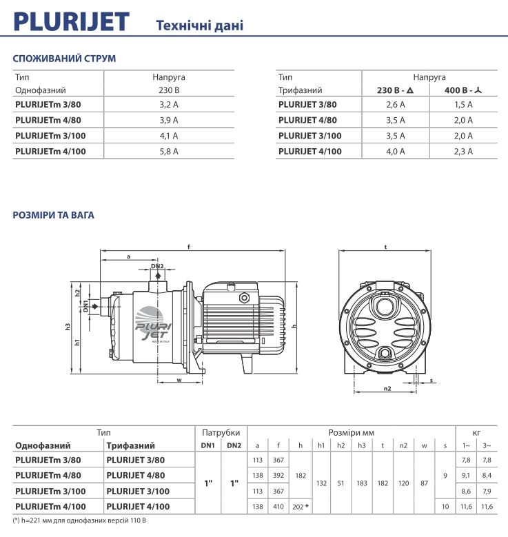 Центробежный насос Pedrollo PLURIJET 4/100X (43PJA5104A)