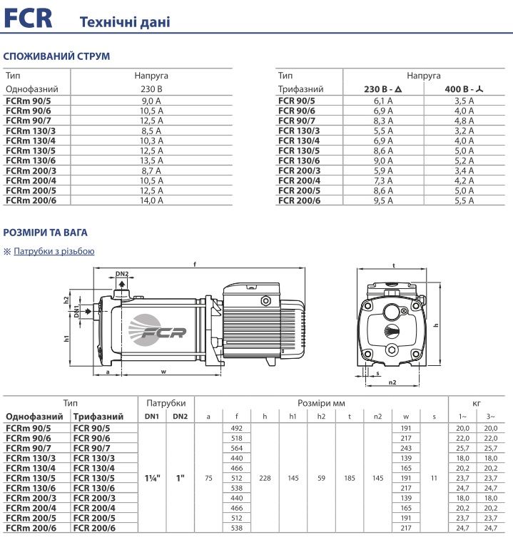 43CR2005A Pedrollo FCR 200/5X многоступенчатый насос 1,8 кВт — 12 м³/ч, напор 73 м