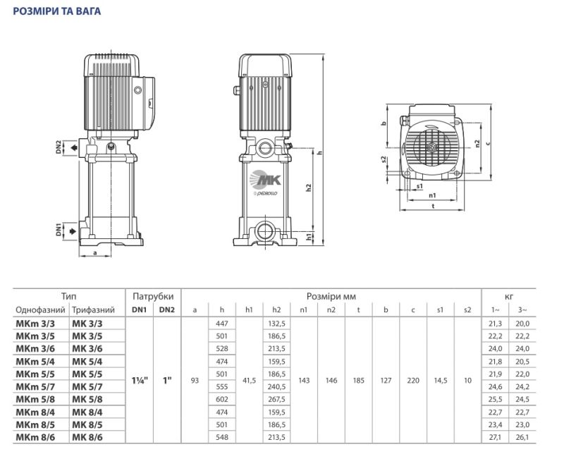 43PM0508A Pedrollo MK 5/8 многоступенчатый вертикальный насос 2,2 кВт — напор 114 м, 7,2 м3/ч