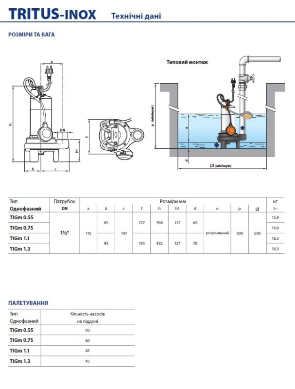 48SHTG055A1 Pedrollo TIGm Погружной дренажный насос 0,55 кВт, 7,8 м3/ч